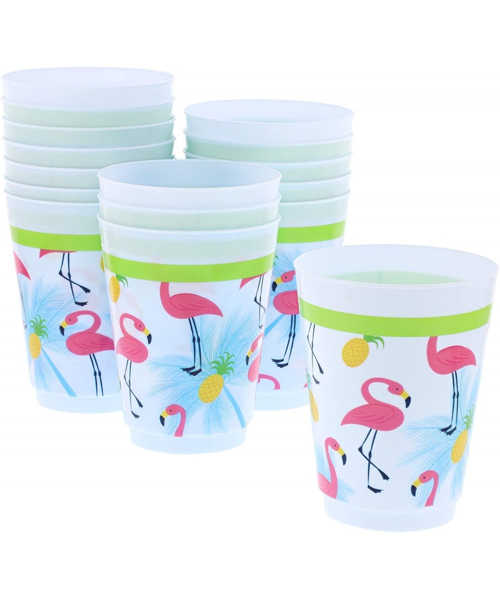 Plastic Party Cups 16 Pack - Tropical Flamingo Reusable Tumblers - 16 oz - CV18U3DO4KS $7.83 Tableware