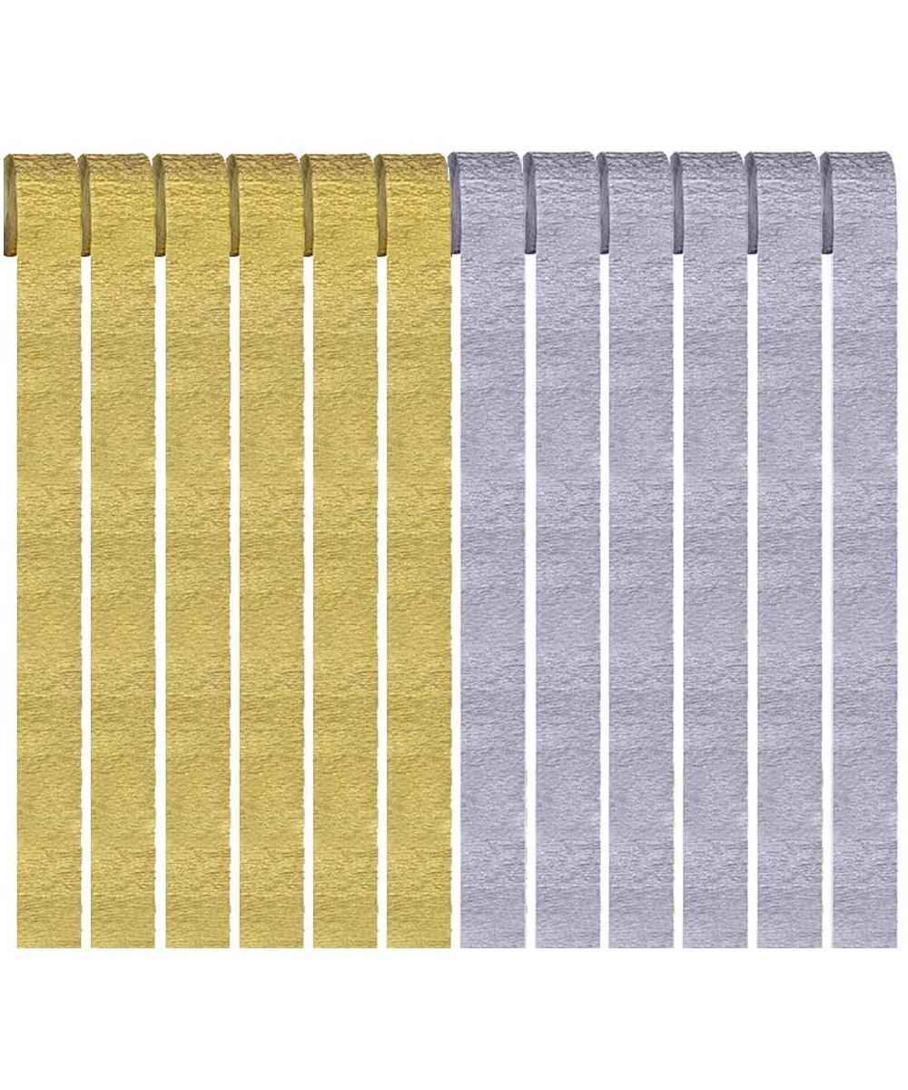 Gold and Silver Crepe Paper Streamers 12 Rolls 2 Color Silver Gold Party Streamer Decorations for Various Birthday Party Wedd...