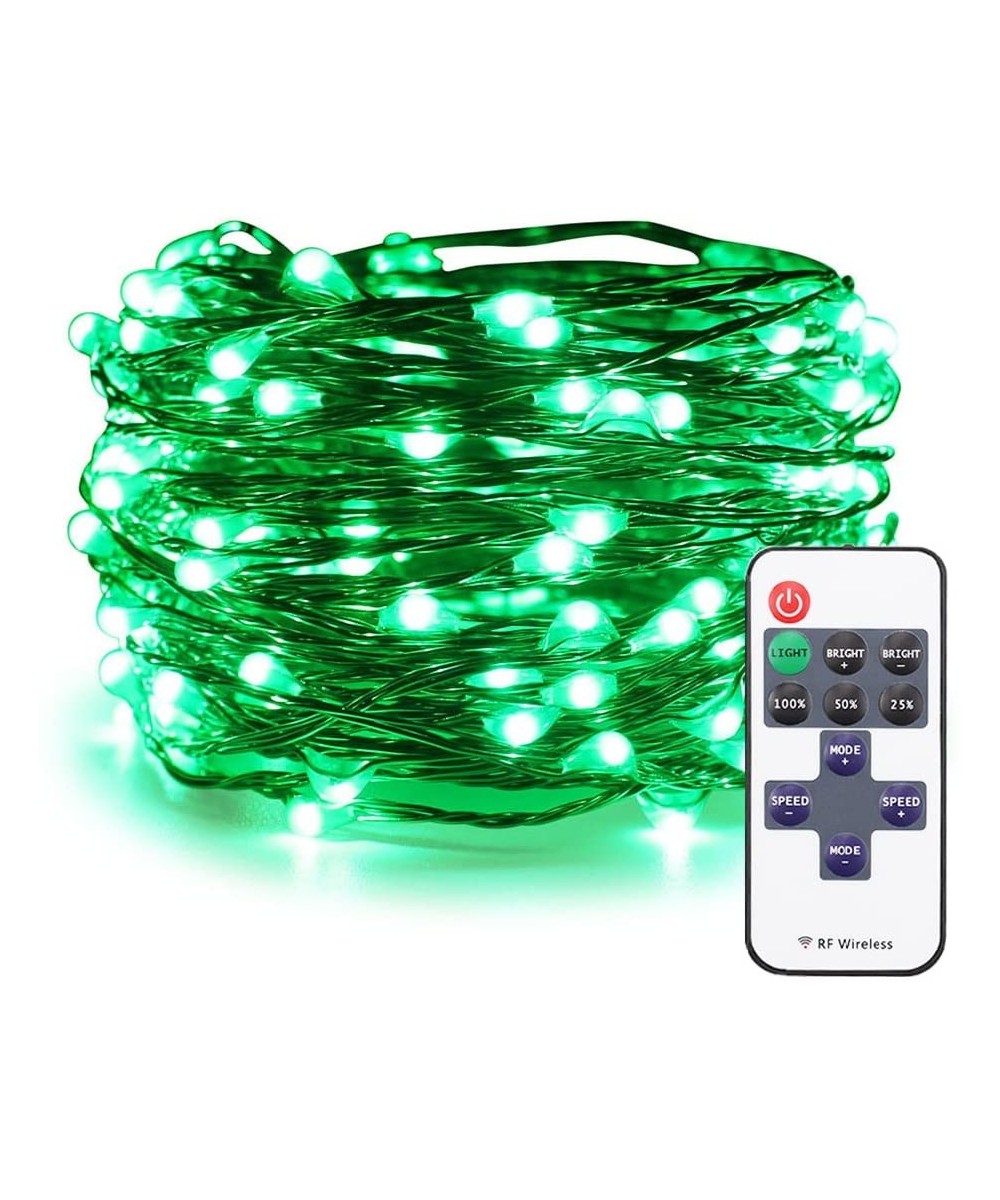 Green LED String Lights Plug in- 33ft 100 LED Waterproof Christmas Fairy Lights Dimmable with RF Remote- Indoor/Outdoor Coppe...