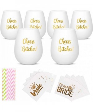 Bachelorette Party Wine Cups- Set 6 White Wedding Party Cups With Bachelorette Party Decorations Veil- Sashes- Temporary Tatt...