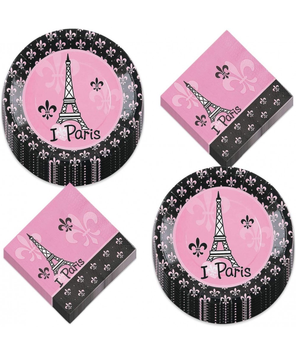 Paris Party Supplies - French Fleur-de-lis"I (Heart) Paris" Paper Dinner Plates and Luncheon Napkins (Serves 16) - French Fle...