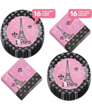 Paris Party Supplies - French Fleur-de-lis"I (Heart) Paris" Paper Dinner Plates and Luncheon Napkins (Serves 16) - French Fle...