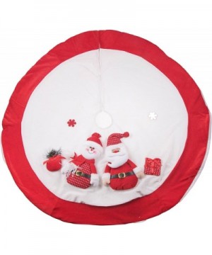 Red and White Christmas Tree Skirt Design with Santa and Snowman - Classic Holiday Decor - Catches Falling Needles Aids in Cl...