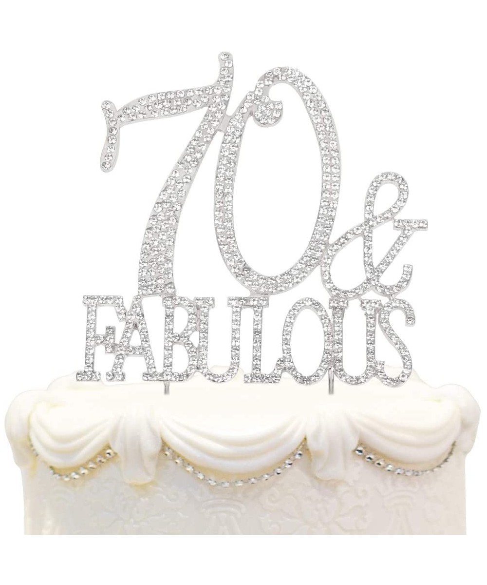 70 & Fabulous Cake Topper 70 Years Birthday Or 70th Wedding Anniversary Silver Crystal Rhinestone Party Decoration - 70-fabul...