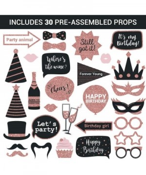 Fully Assembled Birthday Photo Booth Props. 30 Piece Box Set of Rose Gold and Pink Selfie Party Supplies and Decorations Kit ...