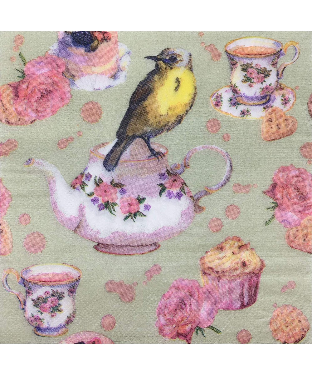 Colored Paper Napkins- 20 Count Shabby Chic Napkins for Wedding- Dinner Tea Party Shower (Tea Time Tea Pot Brids & Muffin) - ...