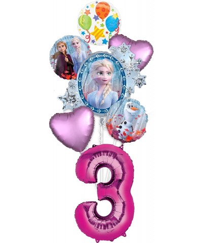 Frozen 2 Party Supplies 3rd Birthday Elsa- Anna and Olaf Balloon Bouquet Decorations - Pink Number 3 - CK19220UAIR $19.25 Bal...