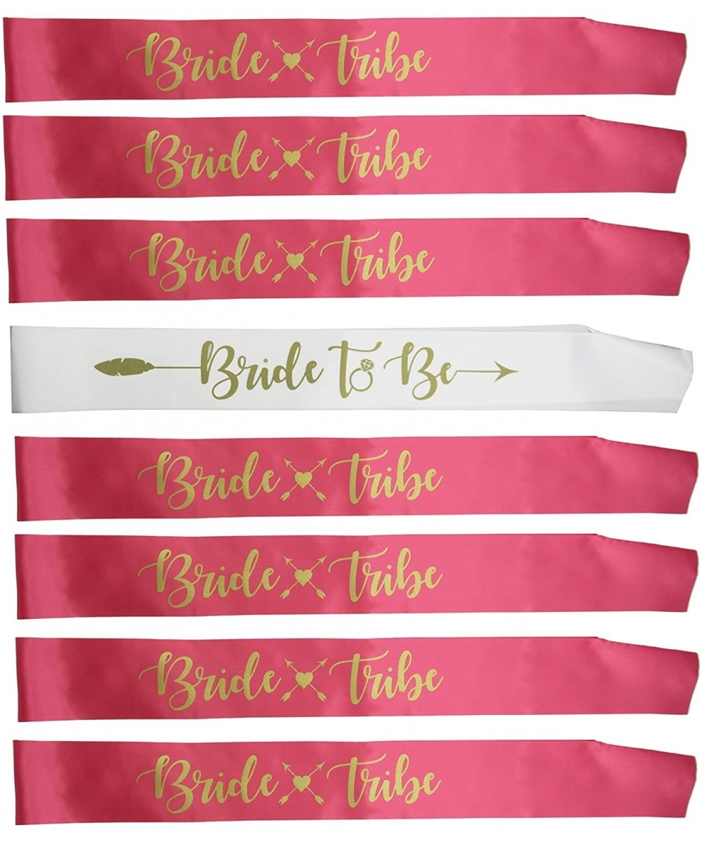 Bridesmaids Bride Tribe Sashes - 8 Pack Pink Bachelorette Party Sashes Bridal Shower Gifts - Pink - CL189OTZCK3 $11.40 Favors