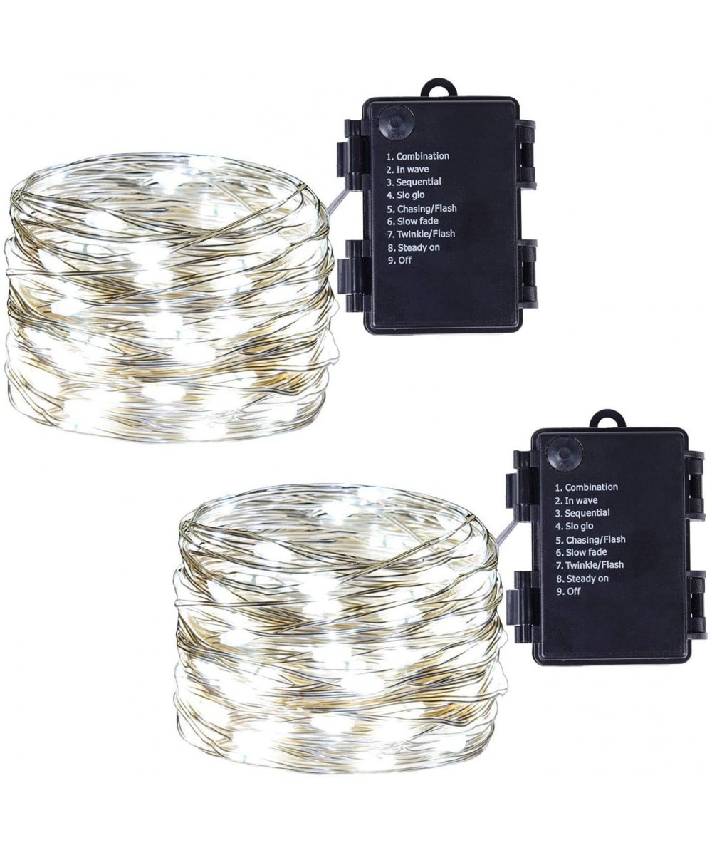 Set of 2 Battery Operated 100-LED String Lights with Built-in Timer and Memory Function- 8 Modes White Copper Wire Fairy Ligh...