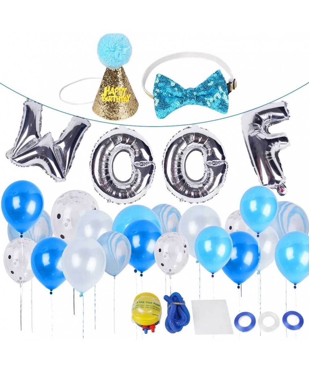 Dog Birthday Party Supplies- Dog Birthday Hat and Bow - WOOF Letter Ballons - 20Pc Biodegradable Latex Balloons - Blue - CX18...