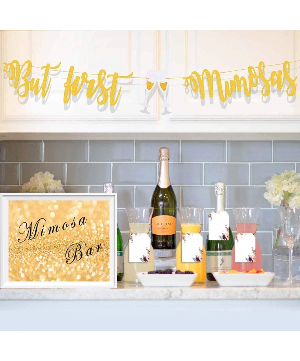 Mimosa Bar Supplies-Gold Sign But First Mimosa Banner Floral Tags Kit-Bridal Shower Decorations for Baby Shower Champagne Bru...