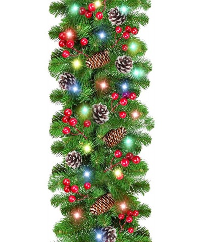 9 Foot by 10 Inch Christmas Garland with Lights-Christmas Decoration with 50 Color LED 18 Pinecones 18 Berries Battery Operat...