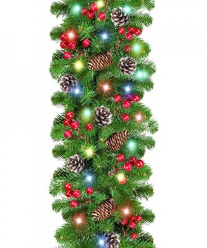 9 Foot by 10 Inch Christmas Garland with Lights-Christmas Decoration with 50 Color LED 18 Pinecones 18 Berries Battery Operat...