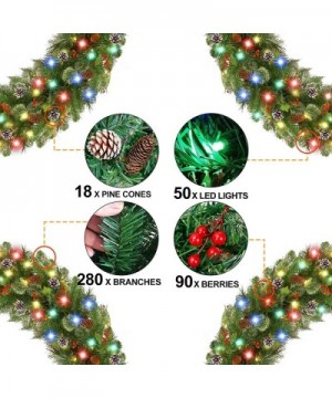 9 Foot by 10 Inch Christmas Garland with Lights-Christmas Decoration with 50 Color LED 18 Pinecones 18 Berries Battery Operat...