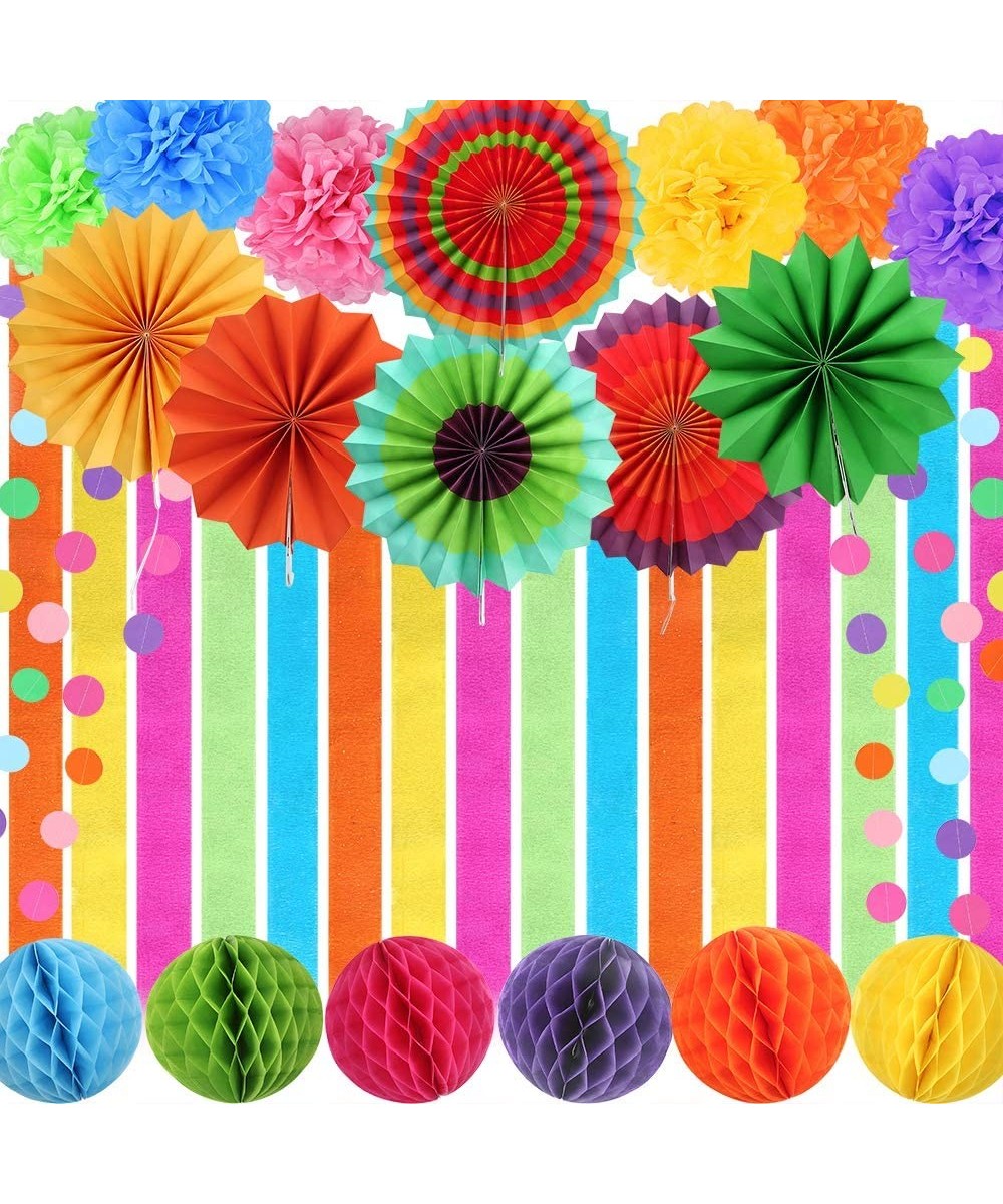 24 Pieces Fiesta Party Decorations Include Crepe Paper Streamers- Paper Fans- Pom Poms Flowers- Honeycomb balls and Circle Do...