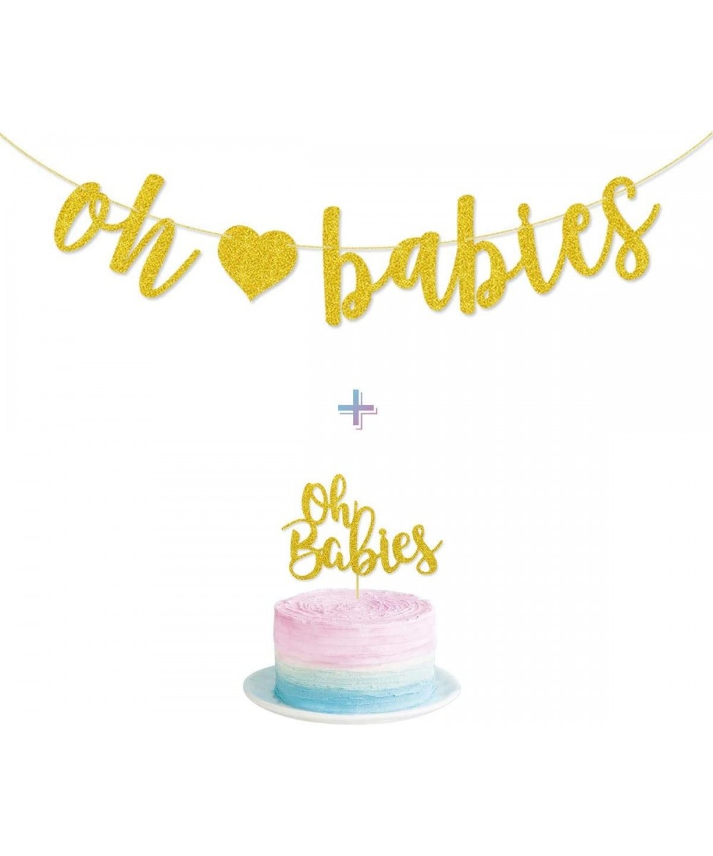 Oh Babies Cake Topper Oh Babies Banner Pre-Strung for Twins Baby Shower Gender Reveal Party Decorations (Banner N' Topper) - ...