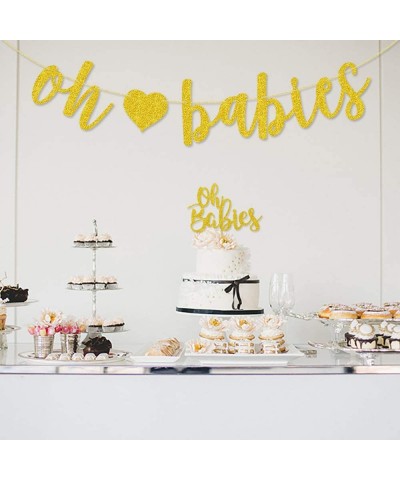 Oh Babies Cake Topper Oh Babies Banner Pre-Strung for Twins Baby Shower Gender Reveal Party Decorations (Banner N' Topper) - ...