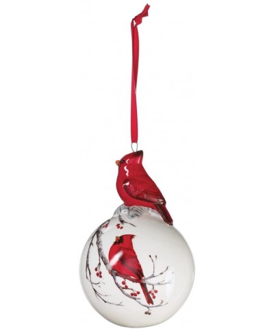 4.75" White Christmas Tree Ball Ornament with Decorated Red Cardinal on Top and Painted Cardinal on a Branch - C8184KG20CT $1...