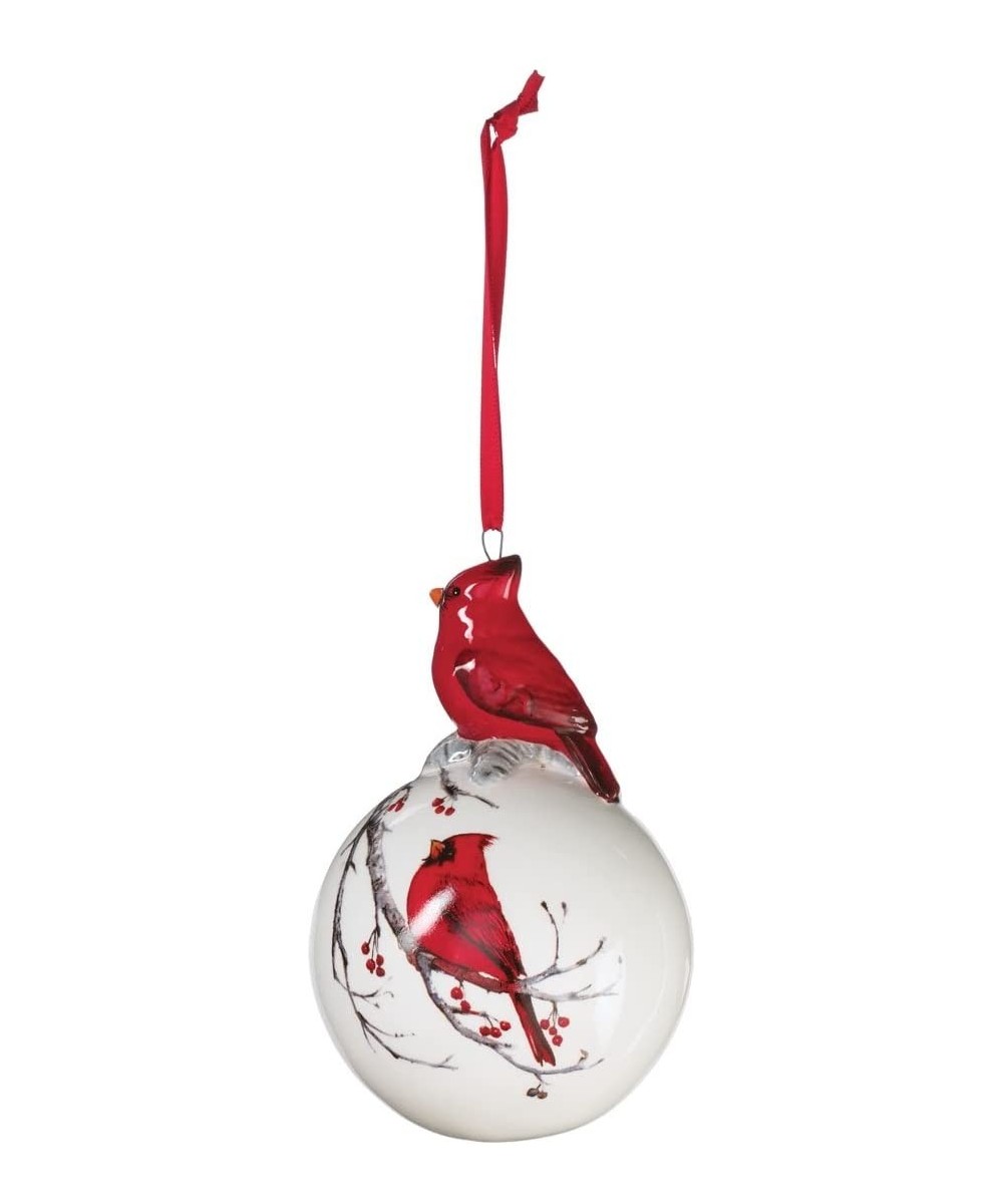 4.75" White Christmas Tree Ball Ornament with Decorated Red Cardinal on Top and Painted Cardinal on a Branch - C8184KG20CT $1...
