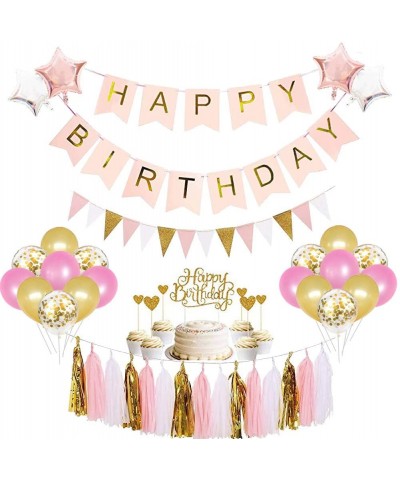 PRATYUS Pink Birthday Decorations Kit for Girls Women- Rose Gold Party Supplies Set With Happy Birthday Banner- Triangle Bunt...