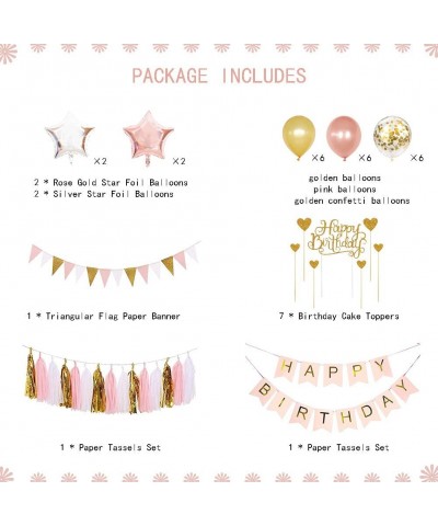 PRATYUS Pink Birthday Decorations Kit for Girls Women- Rose Gold Party Supplies Set With Happy Birthday Banner- Triangle Bunt...