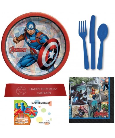 Captain America Birthday Party Supplies Bundle Including Plates- Napkins- Utensils- and Bonus Printed Ribbon - CZ19ILOERY9 $1...