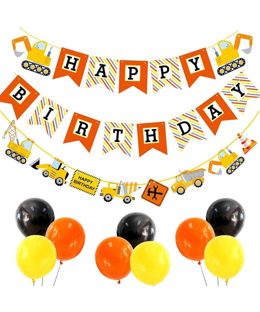 Construction Birthday Party Supplies-2 Construction Birthday Banners with 9-Pack Balloons- Truck Excavator Party Decoration f...