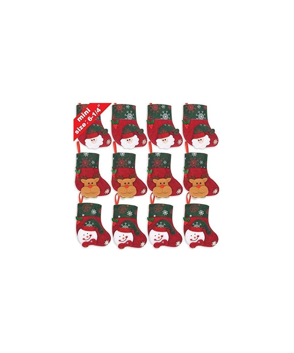 Christmas Mini Stockings- 12 Pcs 6.25 inches Felt with 3D Santa Snowman- Gift Card Silverware Holders- Bulk Treats for Neighb...