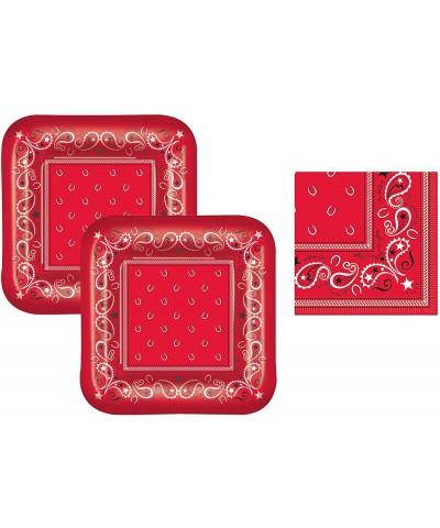 Red Western Square 7" Dessert Plates (16) and Beverage Napkins (16) Party Bundle - CD18TYE6SND $9.19 Party Tableware