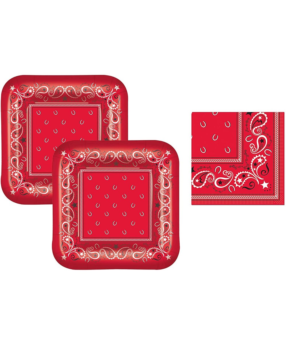 Red Western Square 7" Dessert Plates (16) and Beverage Napkins (16) Party Bundle - CD18TYE6SND $9.19 Party Tableware