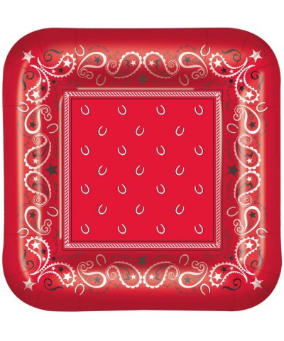 Red Western Square 7" Dessert Plates (16) and Beverage Napkins (16) Party Bundle - CD18TYE6SND $9.19 Party Tableware