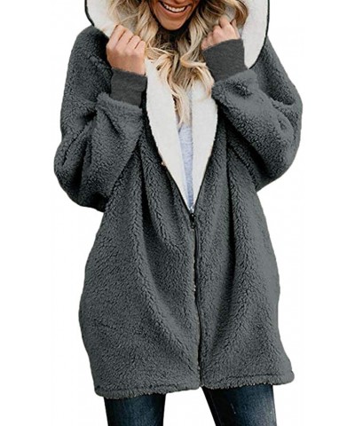 Women Winter Coats Plus Size Solid Zip Down Hooded Jacket Casual Loose Fluffy Coat Cardigans Outwear with Pocket - Dark Gray ...