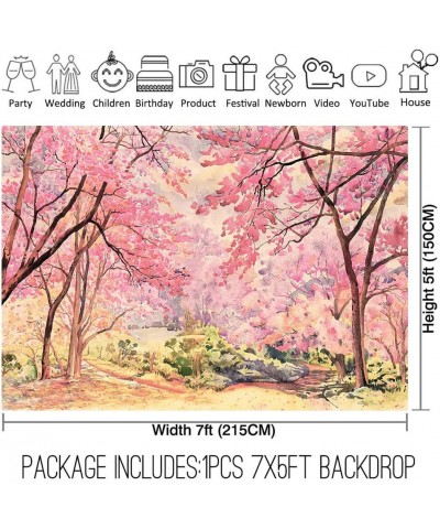 7x5ft Spring Pink Sakura Flower Tree Backdrop Cherry Blossoms Mulan Chinese Japanese-Style Photography Background Girl Birthd...