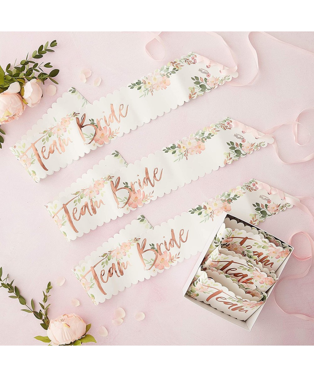 Floral bachelorette Party Rose Gold Foiled Team Bride Sashes 6 Pack - CI18NH7XW3C $16.69 Adult Novelty