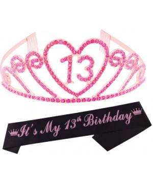 13th Birthday Tiara and Sash 13th Birthday Crown and Sash Tiara and Sash For 13th Birthday Party Supplies(Pink Tiara+Black Sa...