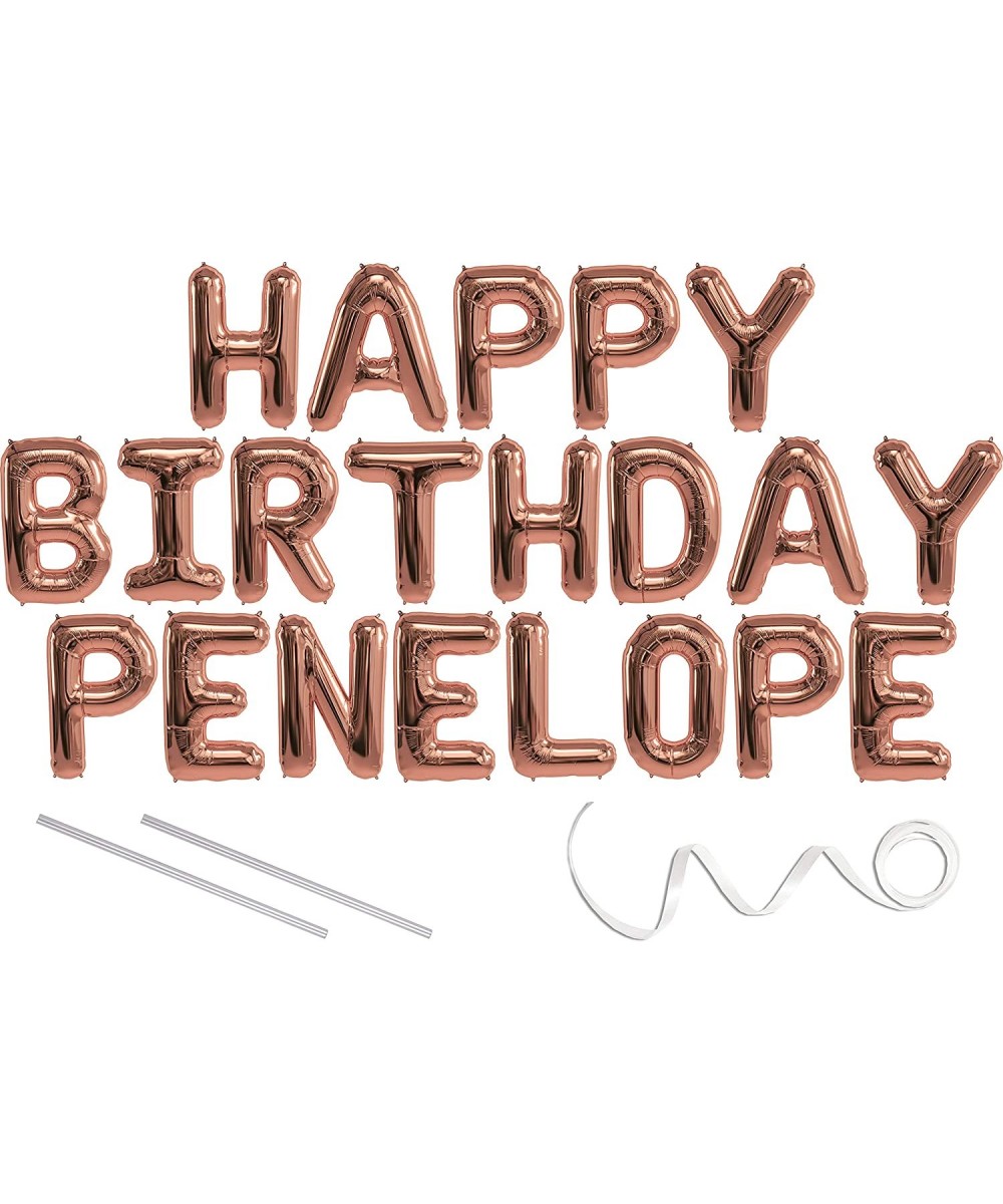 Penelope- Happy Birthday Mylar Balloon Banner - Rose Gold - 16 inch Letters. Includes 2 Straws for Inflating- String for Hang...
