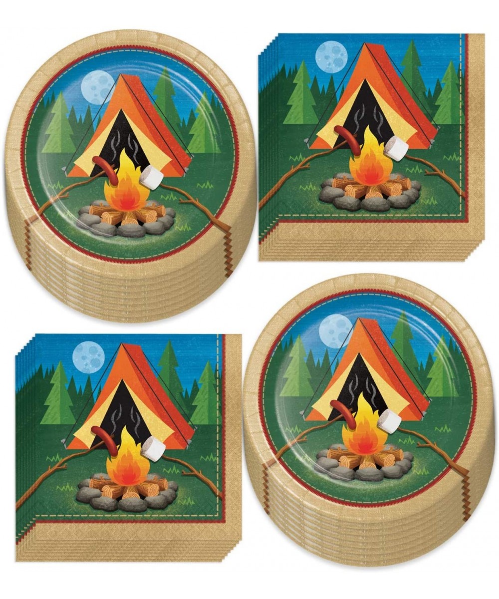 Camping Party Dinner Plates and Beverage Napkin Set with Campfire Design (Serves 16) - Dinner Plates and Beverage Napkin Set ...