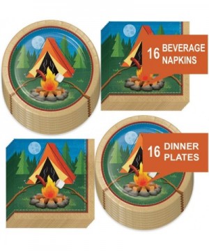 Camping Party Dinner Plates and Beverage Napkin Set with Campfire Design (Serves 16) - Dinner Plates and Beverage Napkin Set ...