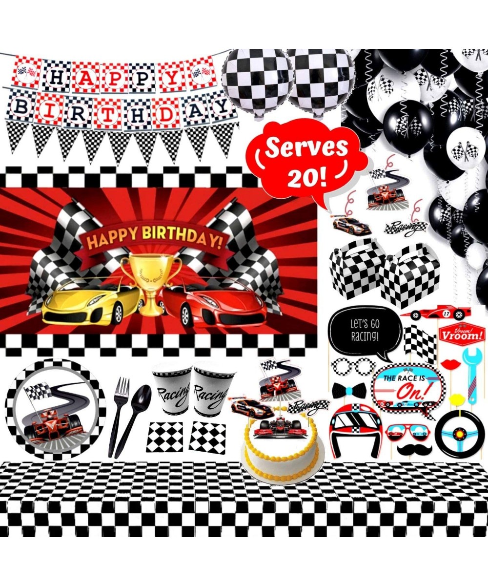 Race Car Party Supplies Set - 147 Piece Race Theme Birthday Party Decorations - Includes Disposable/Reusable Tableware Kit- P...