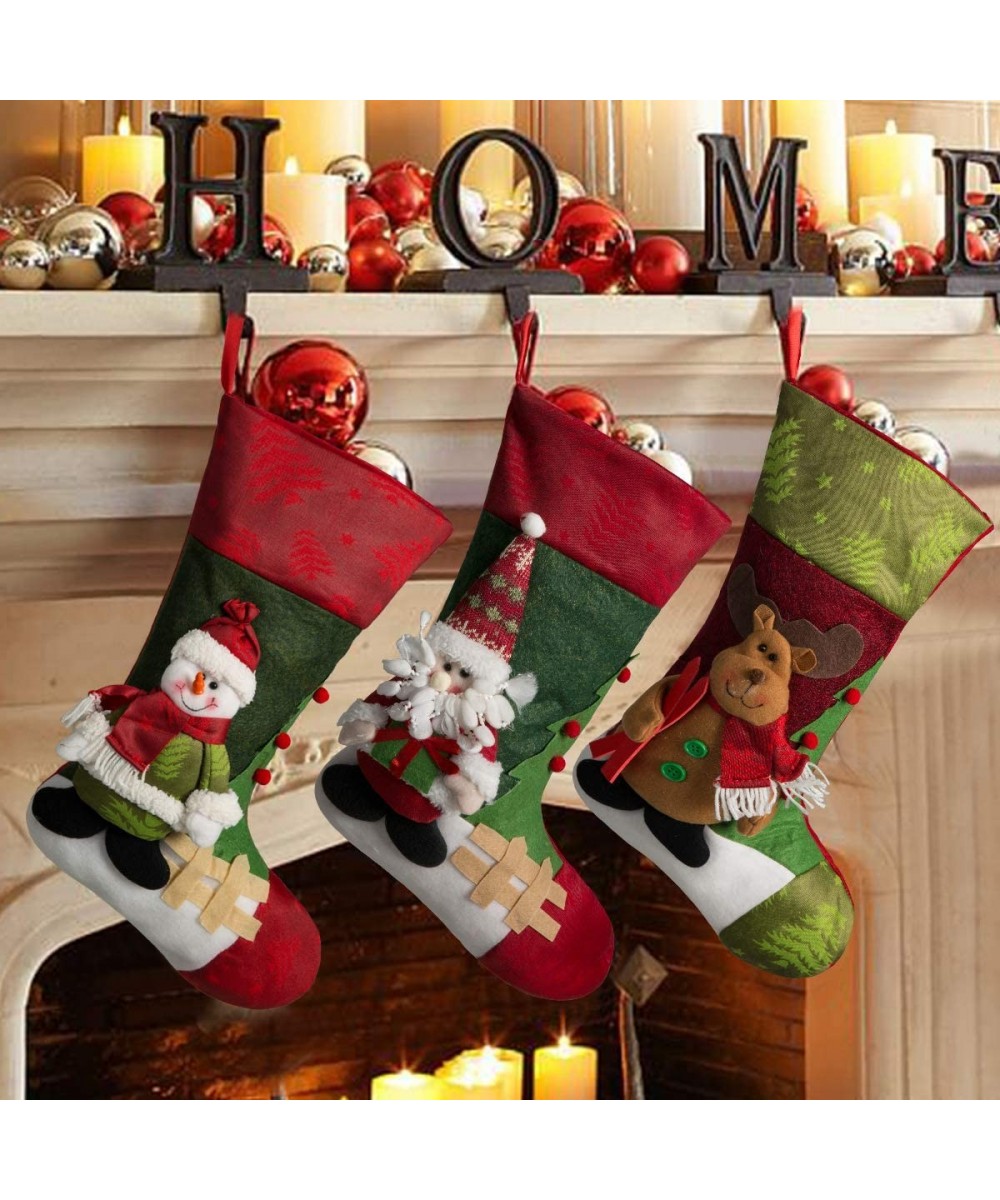 Christmas Stockings Hanging- 3 Pcs 18" Classic Santa- Snowman- Reindeer- Christmas Socks Decoration for Tree Hanging- Firepla...
