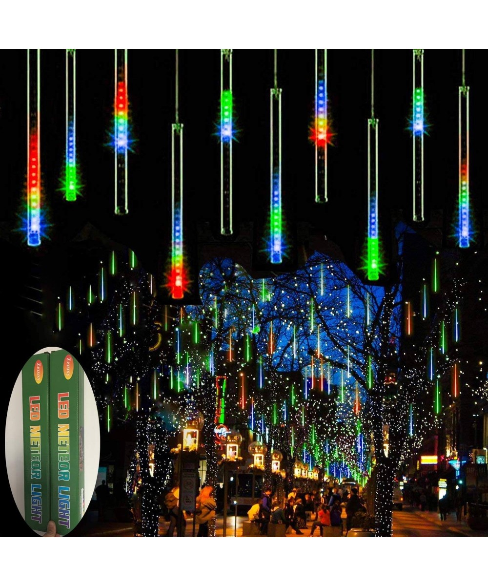 Meteor Shower Lights Multicolor- 144 LED Falling Rain Lights with 30cm 8 Tubes Falling rain Drop Christmas Lights- UL Listed ...