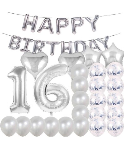 Sweet 16th Birthday Decorations Party Supplies-Silver Number 16 Balloons-16th Foil Mylar Balloons Latex Balloon Decoration-Gr...