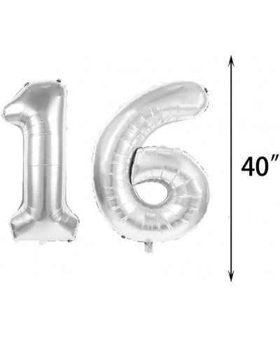 Sweet 16th Birthday Decorations Party Supplies-Silver Number 16 Balloons-16th Foil Mylar Balloons Latex Balloon Decoration-Gr...