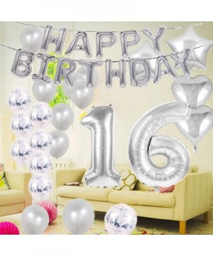 Sweet 16th Birthday Decorations Party Supplies-Silver Number 16 Balloons-16th Foil Mylar Balloons Latex Balloon Decoration-Gr...