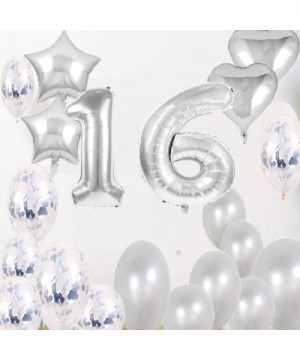 Sweet 16th Birthday Decorations Party Supplies-Silver Number 16 Balloons-16th Foil Mylar Balloons Latex Balloon Decoration-Gr...