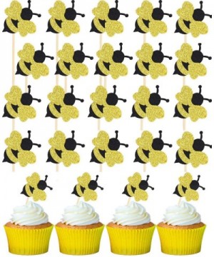 Gold Glitter Bumble Bee Cupcake Toppers Party Favor Decoration Cake Decoration for Birthday Party- Baby Shower- Wedding - 24 ...