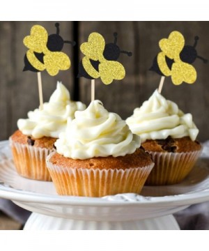 Gold Glitter Bumble Bee Cupcake Toppers Party Favor Decoration Cake Decoration for Birthday Party- Baby Shower- Wedding - 24 ...