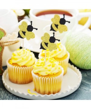 Gold Glitter Bumble Bee Cupcake Toppers Party Favor Decoration Cake Decoration for Birthday Party- Baby Shower- Wedding - 24 ...