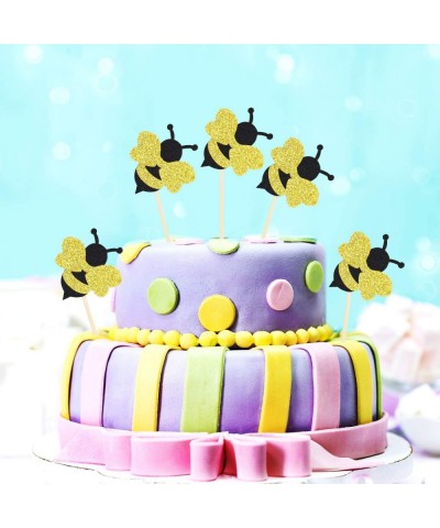 Gold Glitter Bumble Bee Cupcake Toppers Party Favor Decoration Cake Decoration for Birthday Party- Baby Shower- Wedding - 24 ...