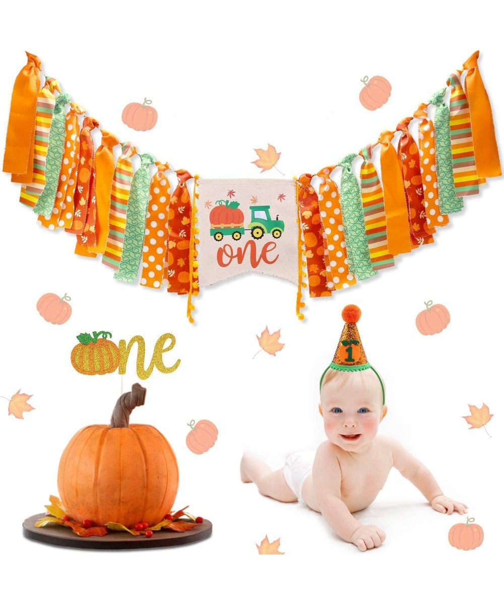 Pumpkin Birthday Highchair Banner Fall Harvest 1st Birthday Party Decorations One Cake Topper Cone Hat Pumpkin Truck Bunting ...
